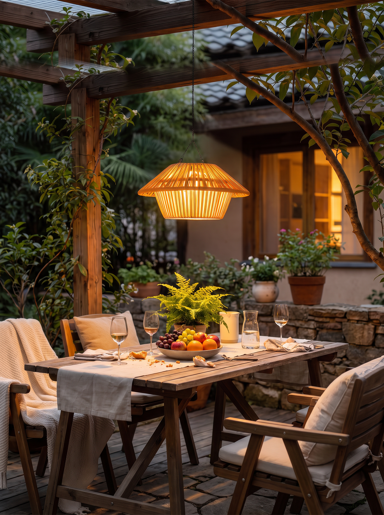 Willow Rattan Solar Pendant, Woven Hanging Solar Garden Light with USB