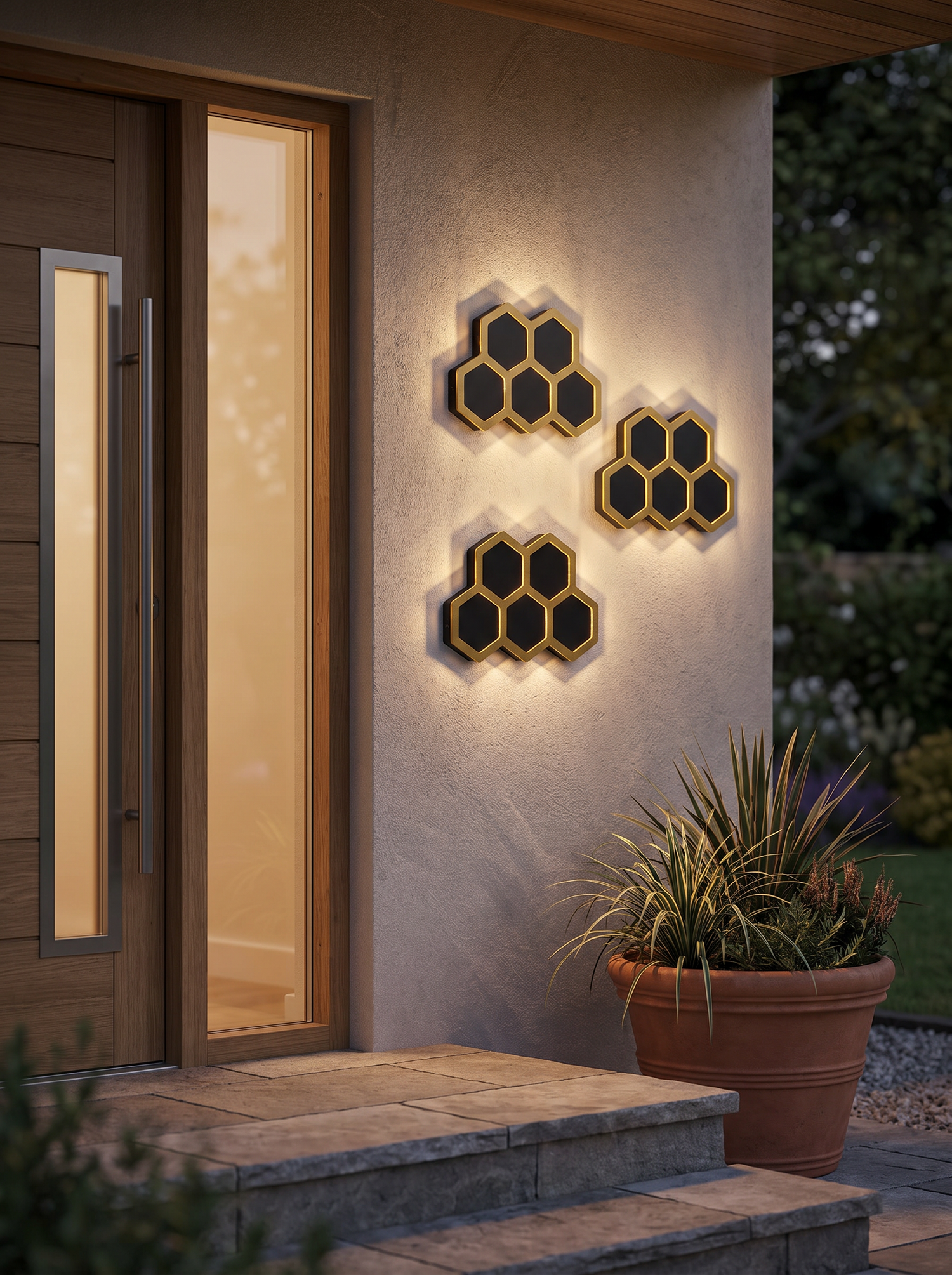 Comb Hexagon Wall Sconce, Black Gold Honeycomb LED Outdoor Wall Light 