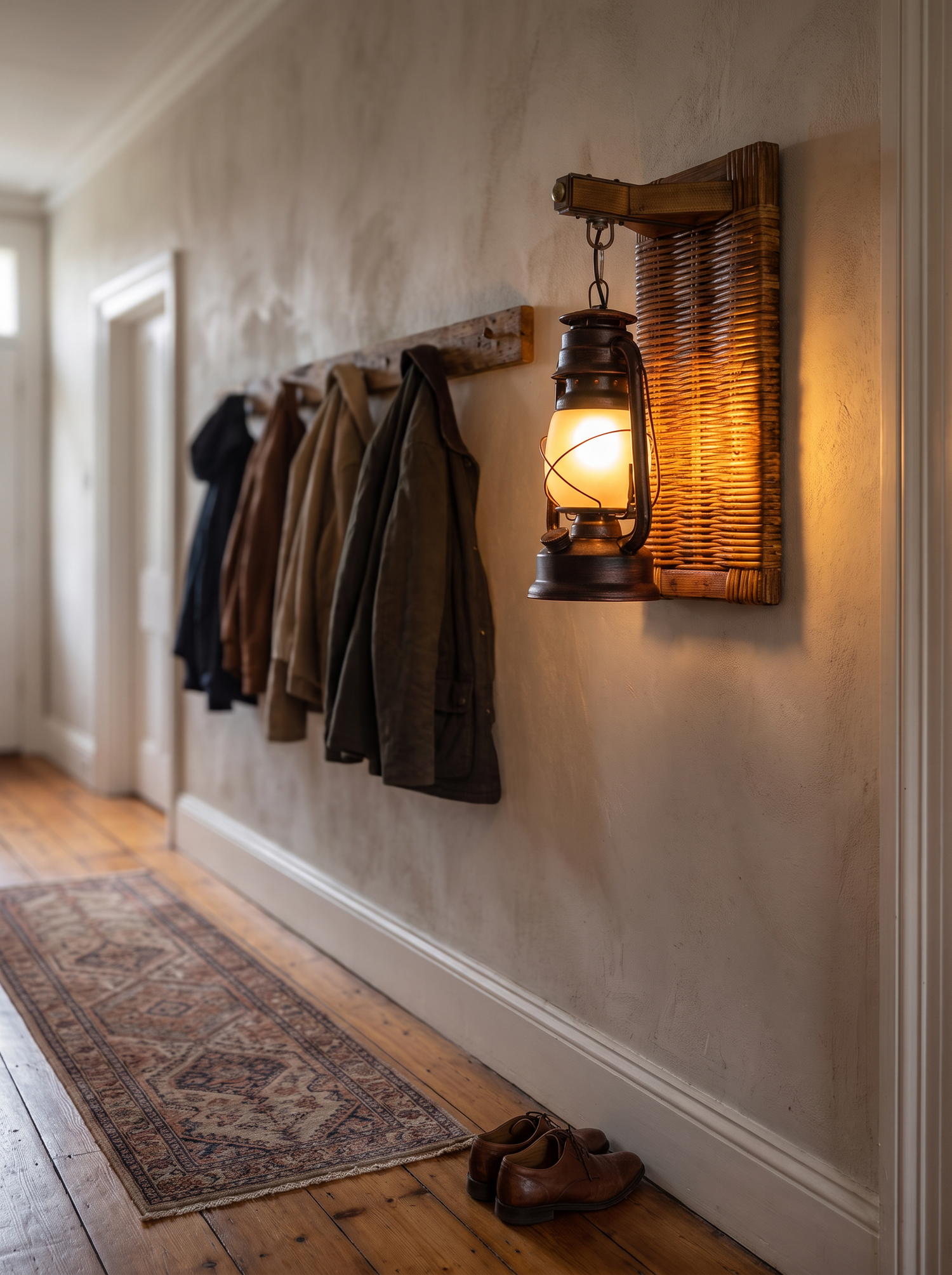 Corran Bamboo Kerosene Style Lantern, Rust Black Bamboo & Glass Indoor