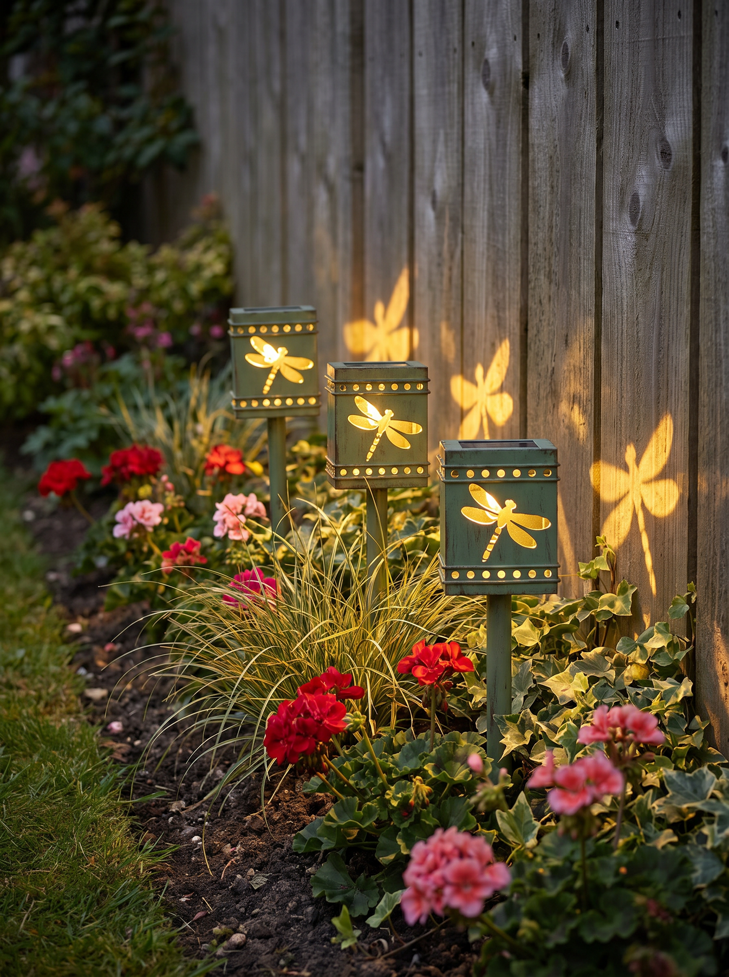 Meadowlark Solar Garden Accent Light, Aged Green Dragonfly Butterfly S