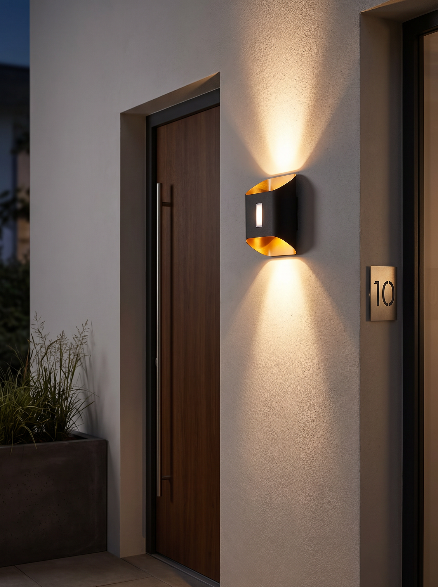Aldridge Gold Trim Wall Light, Black Gold IP65 Waterproof LED Twin Bea