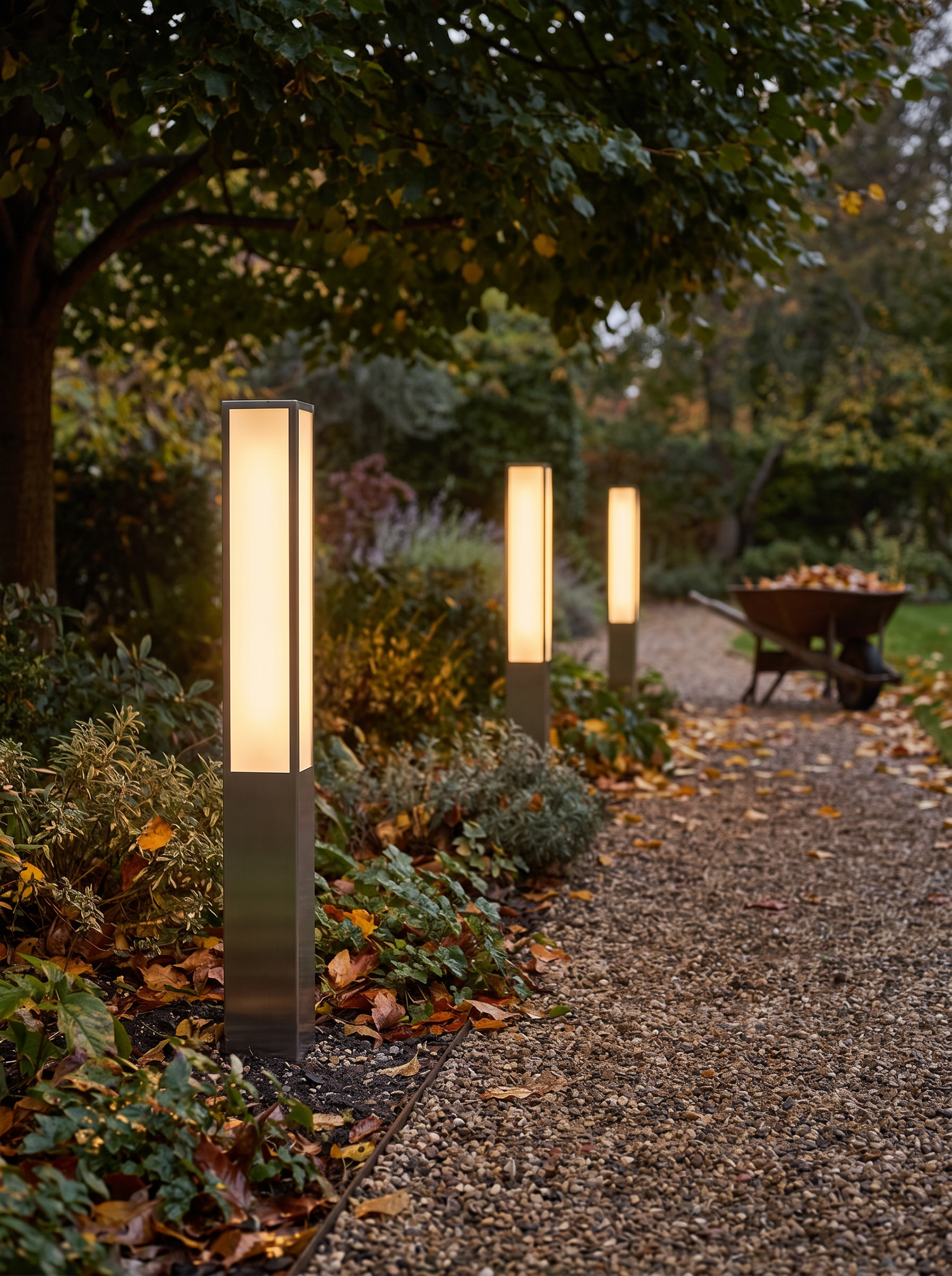 Sandell Tall Dolomite Bollard, Black White LED Garden Bollard Path Lig