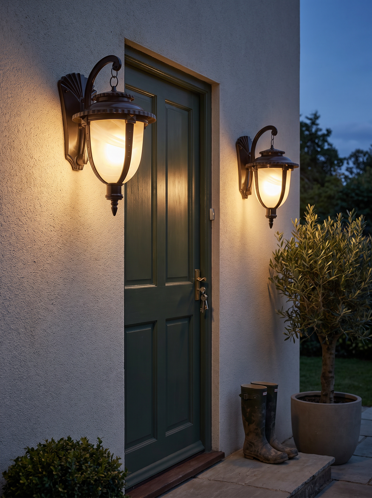 Thornbury Marble Shade Wall Lantern, Black Copper IP65 Waterproof Outd