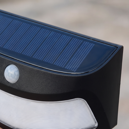 Close detail of the solar panel and motion sensor in black